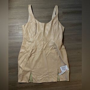 ASOS leather look mini dress, beige, double leg slit detailing, size 14